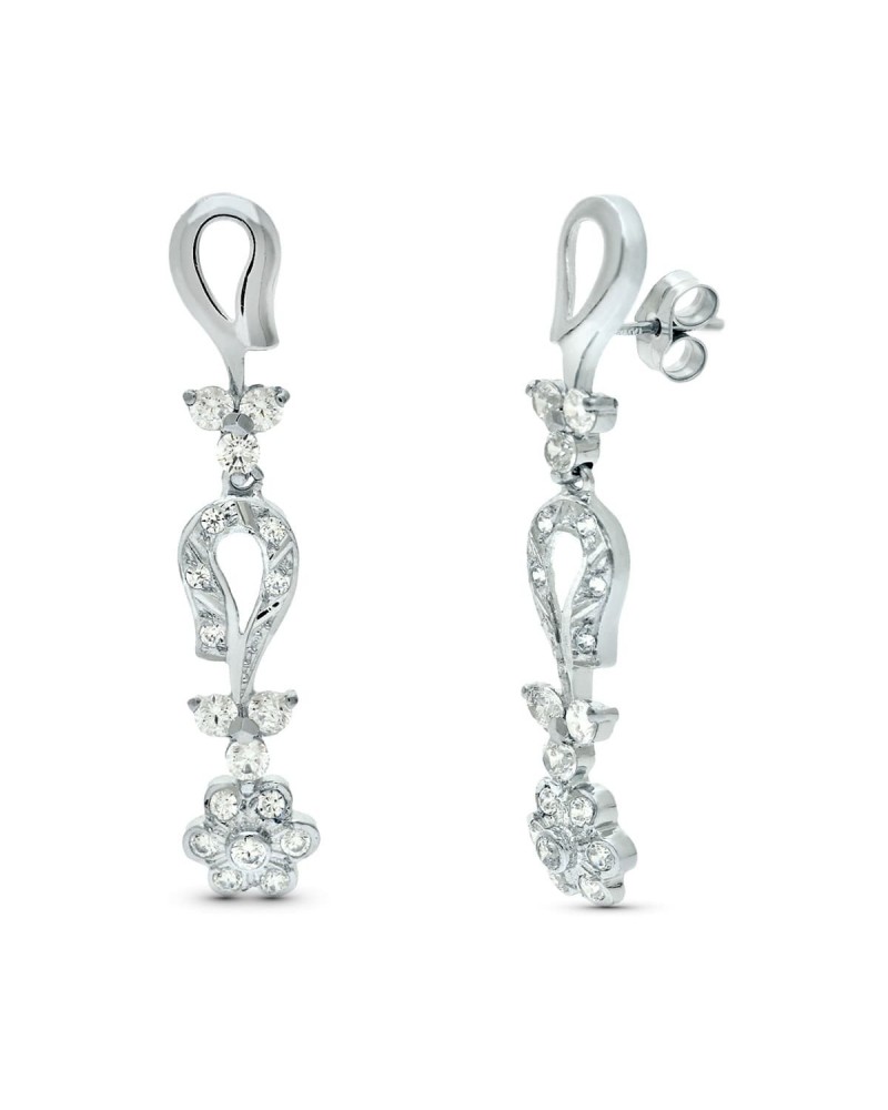 Pendientes oro blanco 18k articulados circonita 42mm