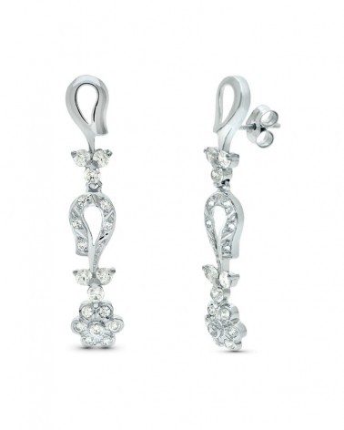 Pendientes oro blanco 18k articulados circonita 42mm