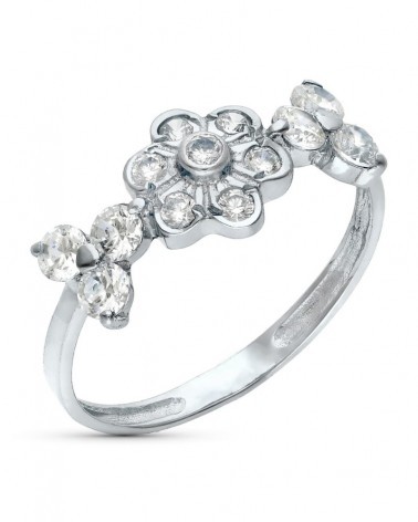 Sortija oro blanco 18k flor circonitas 7mm