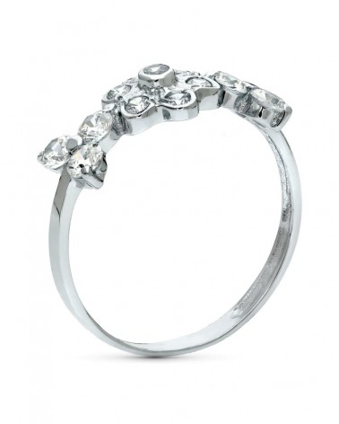 Sortija oro blanco 18k flor circonitas 7mm