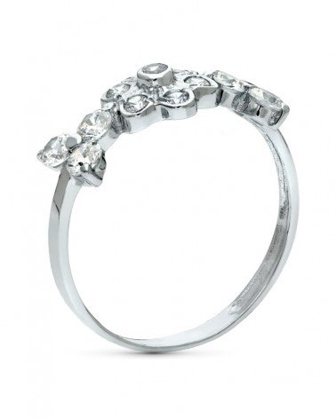 Sortija oro blanco 18k flor circonitas 7mm