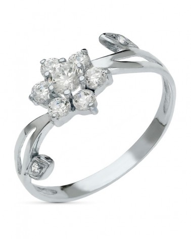 Sortija oro blanco 18k flor circonitas 10mm