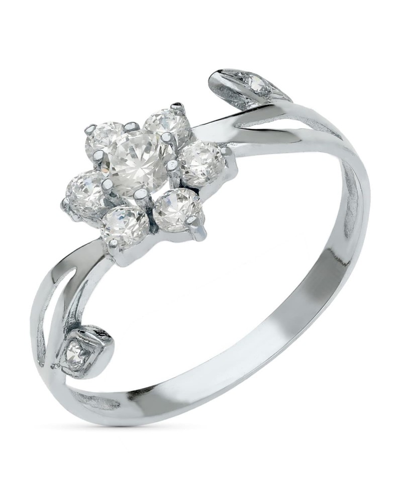 Sortija oro blanco 18k flor circonitas 10mm