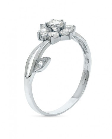 Sortija oro blanco 18k flor circonitas 10mm