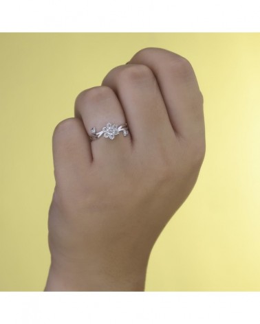 Sortija oro blanco 18k flor circonitas 10mm