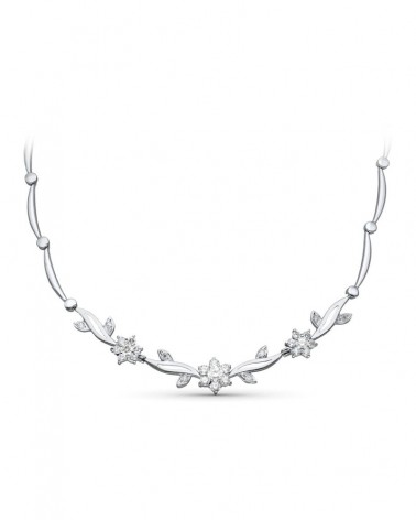 Gargantilla oro blanco 18k flores circonita 45cm