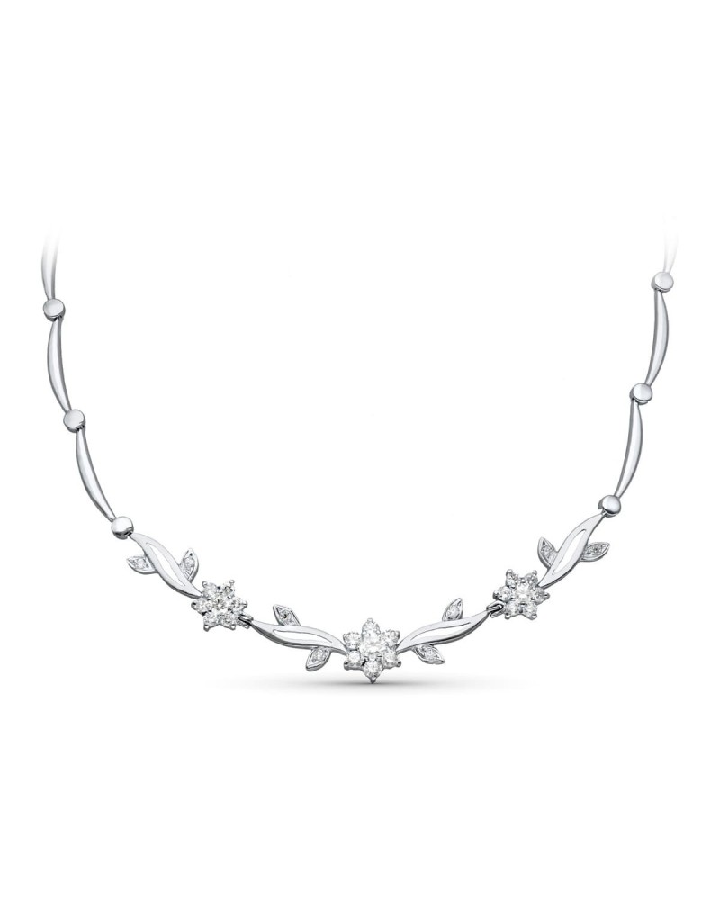 Gargantilla oro blanco 18k flores circonita 45cm