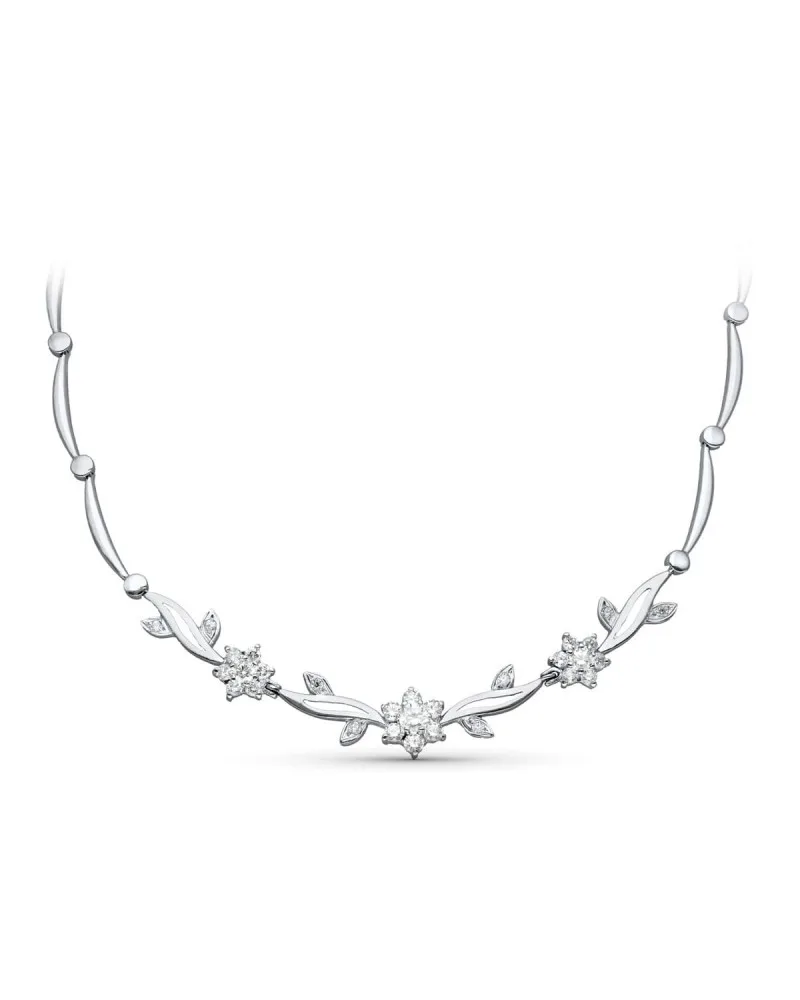 Gargantilla oro blanco 18k flores circonita 45cm