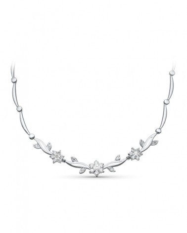 Gargantilla oro blanco 18k flores circonita 45cm