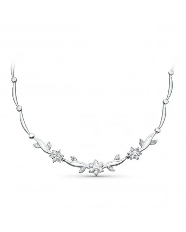 Gargantilla oro blanco 18k flores circonita 45cm