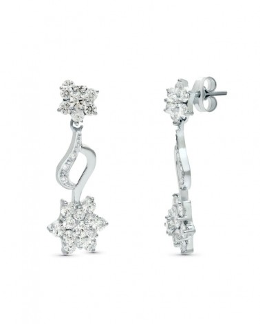 Pendientes oro blanco 18k diseño floral circonita 30x11mm