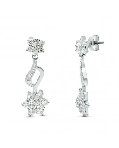 Pendientes oro blanco 18k diseño floral circonita 30x11mm