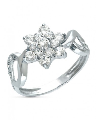 Sortija oro blanco 18k flor circonitas 10mm