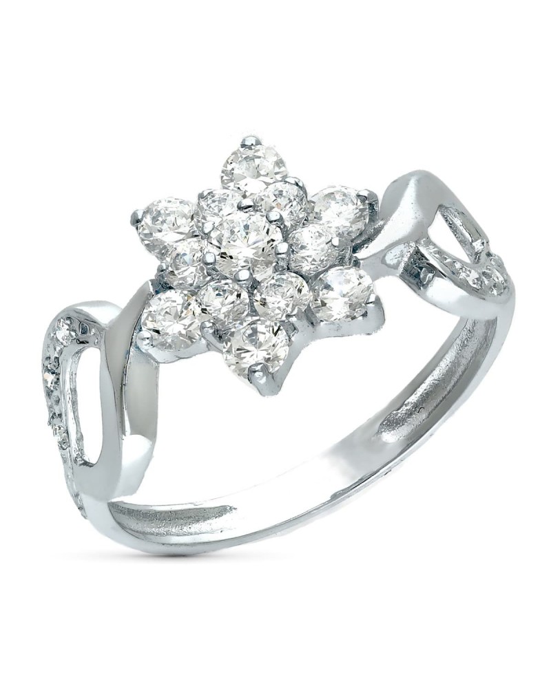 Sortija oro blanco 18k flor circonitas 10mm