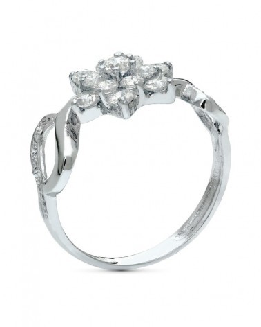 Sortija oro blanco 18k flor circonitas 10mm