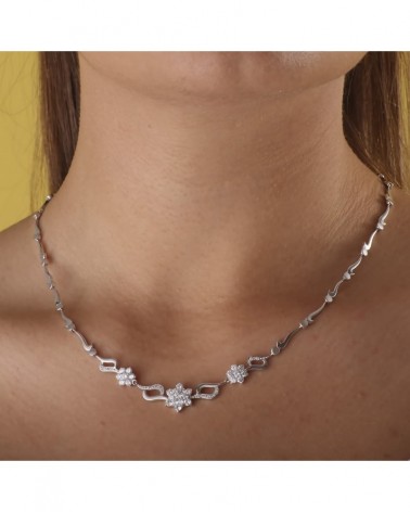 Gargantilla oro blanco 18k circonitas centro piña 45cm