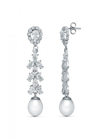Pendientes oro blanco 18k perla cultivada circonita novia