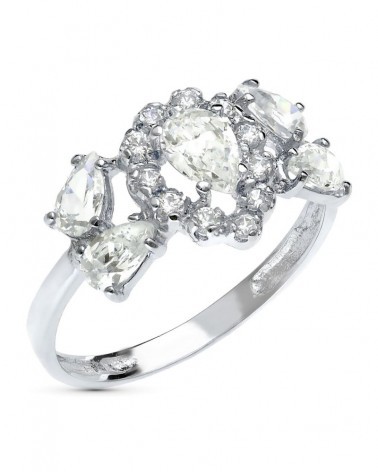 Sortija oro blanco 18k circonitas talla pera 11mm