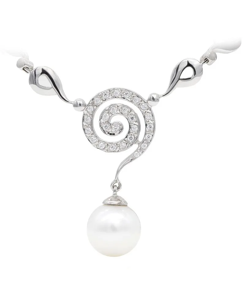 Gargantilla oro blanco 18k espiral circonita perla 10mm