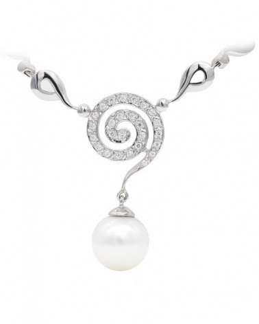 Gargantilla oro blanco 18k espiral circonita perla 10mm