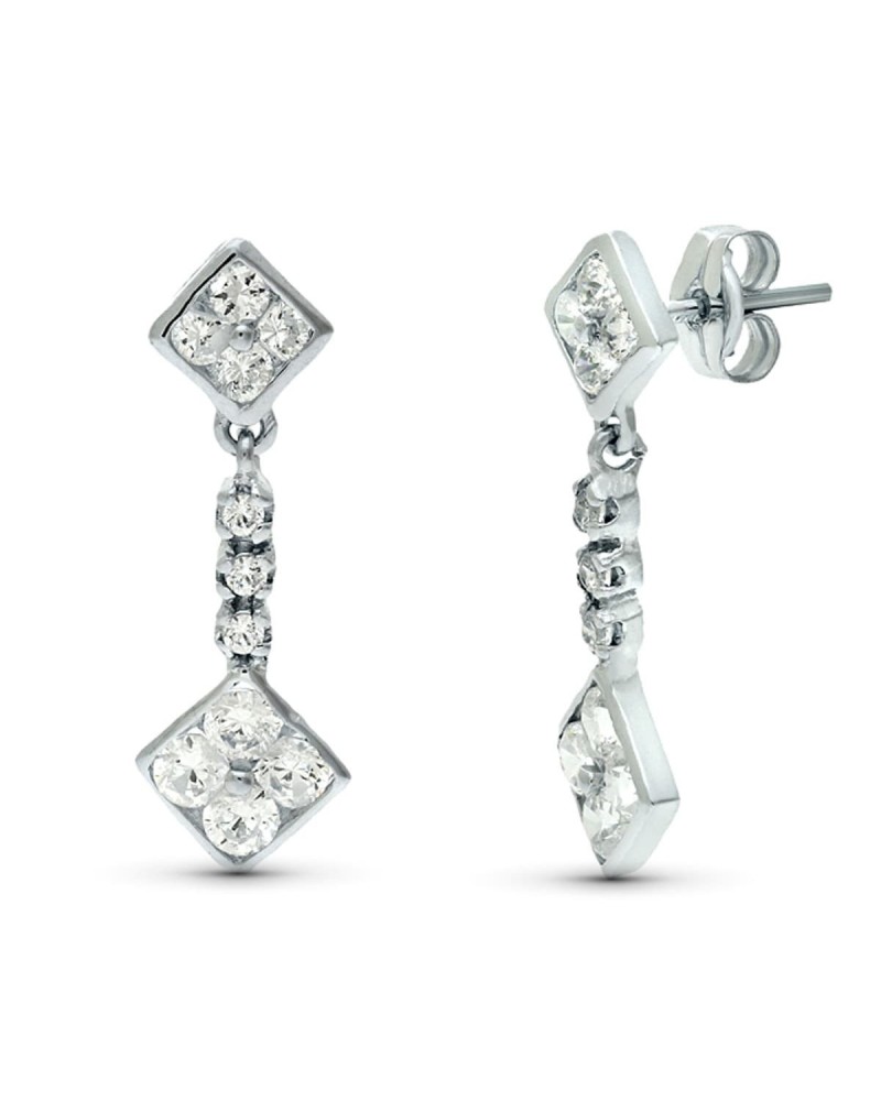 Pendientes oro blanco 18k circonita doble rombo 23x8mm