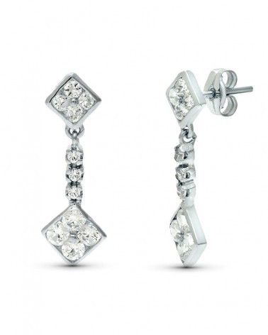 Pendientes oro blanco 18k circonita doble rombo 23x8mm