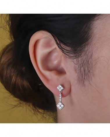 Pendientes oro blanco 18k circonita doble rombo 23x8mm