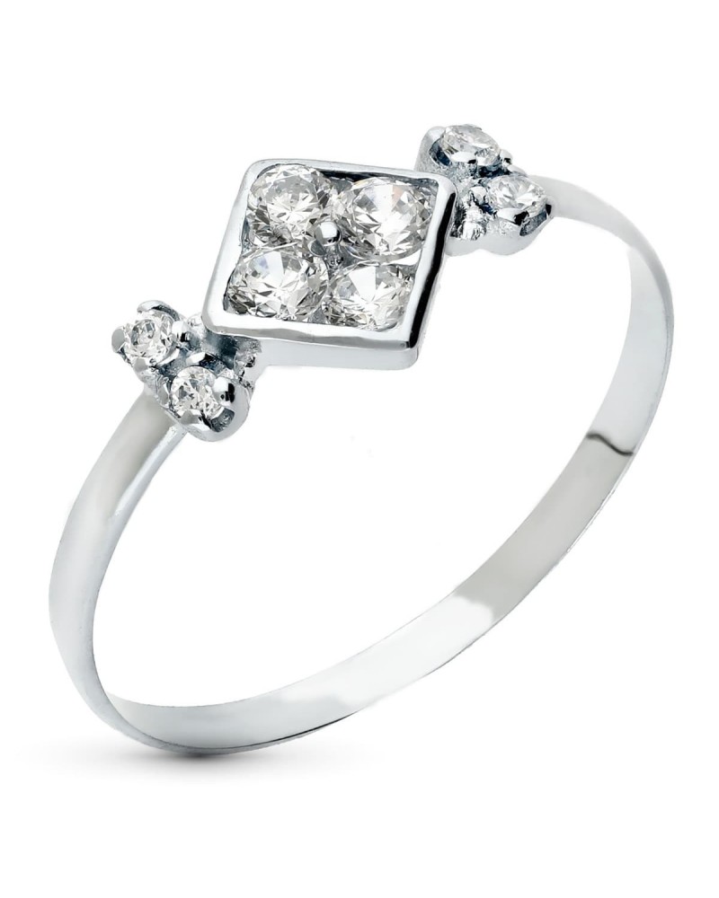 Sortija oro blanco 18k rombo circonitas 7mm