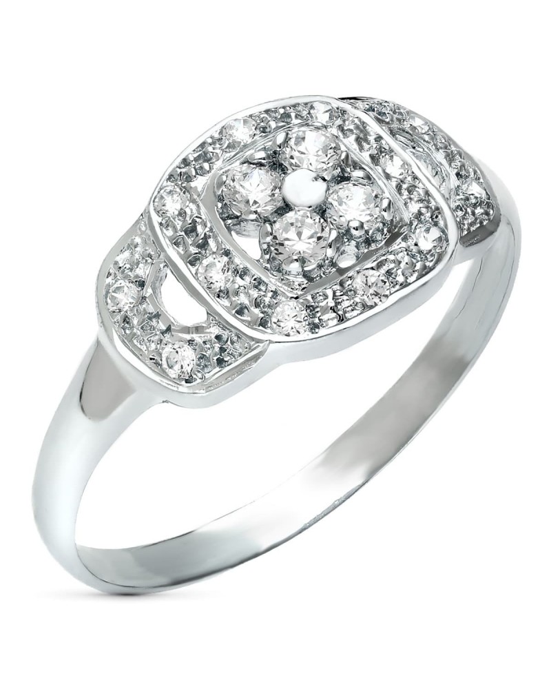 Sortija oro blanco 18k circonitas cuadrada 9mm