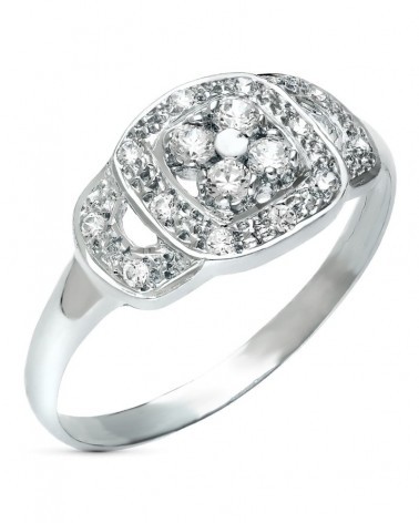 Sortija oro blanco 18k circonitas cuadrada 9mm