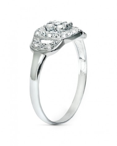 Sortija oro blanco 18k circonitas cuadrada 9mm
