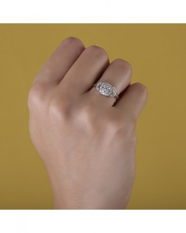 Sortija oro blanco 18k circonitas cuadrada 9mm