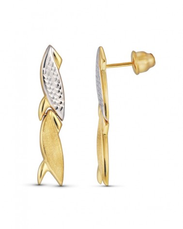 Pendientes oro 18k bicolor tallados cierre dormilón