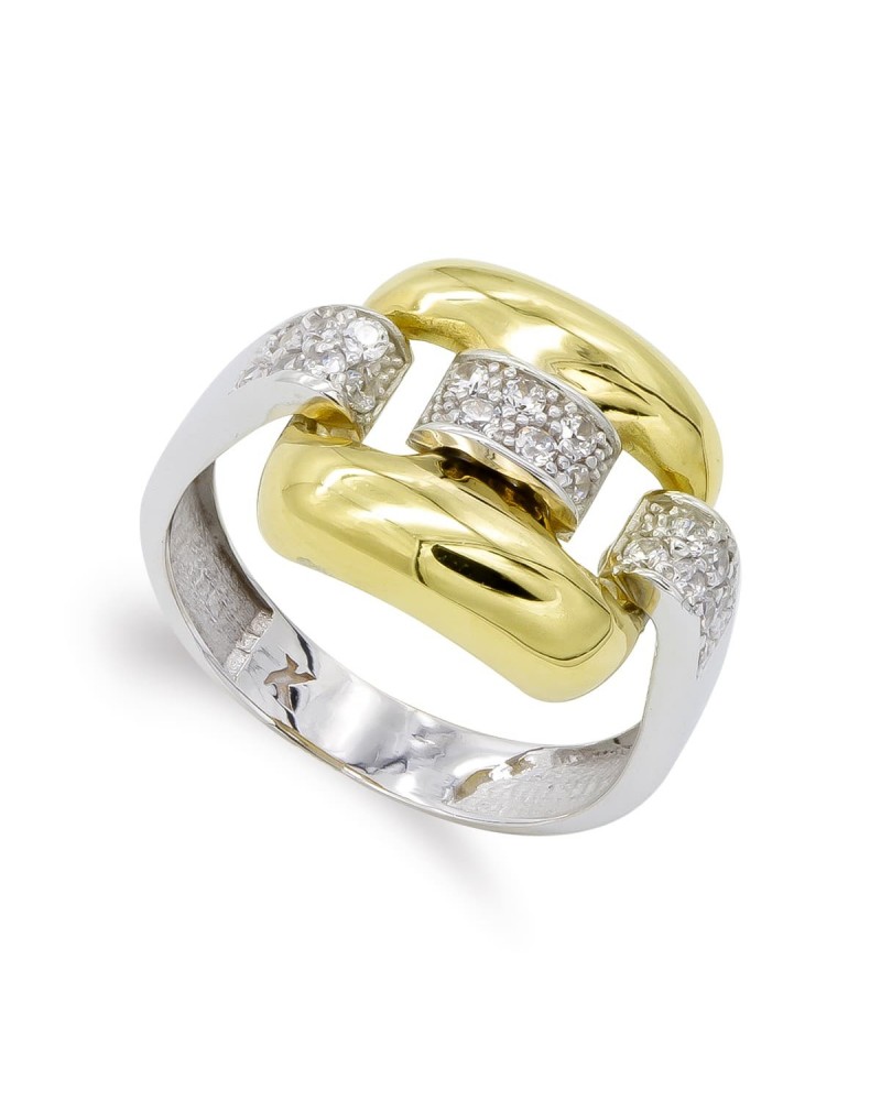Sortija oro 18k bicolor circonitas ancho 13,5mm