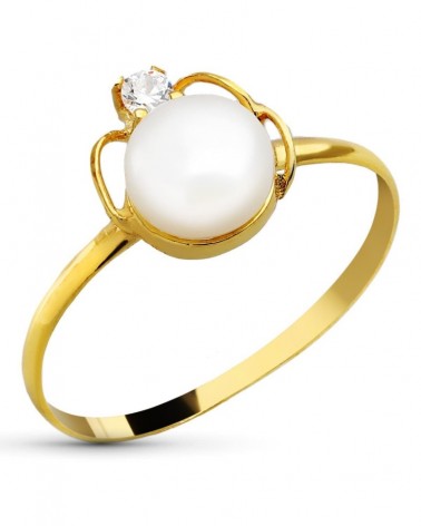 Sortija oro 18k perla circonita comunión niña