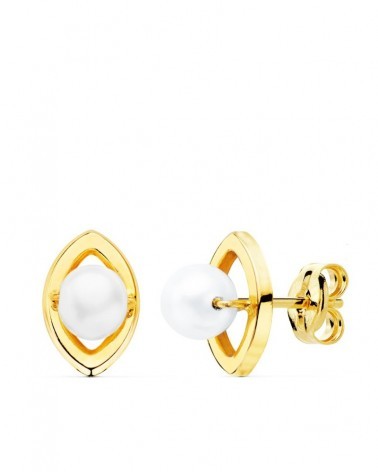 Pendientes oro 18k perla rombo 10x7mm niña