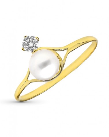Sortija oro 18k perla circonita comunión niña