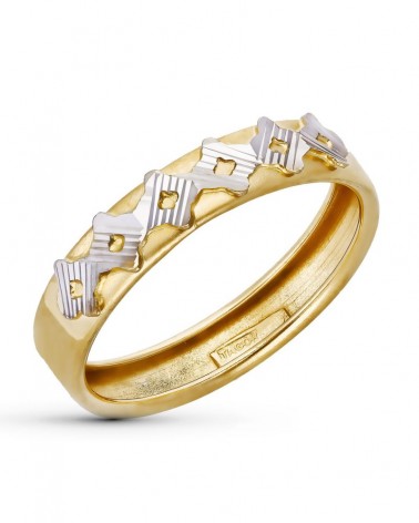 Sortija oro 18k bicolor motivos rombo tallados 4mm