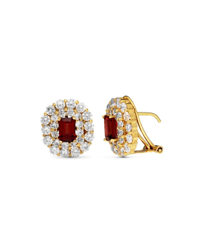 Pendientes oro 18k granate circonitas cierre omega