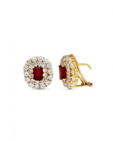 Pendientes oro 18k granate circonitas cierre omega