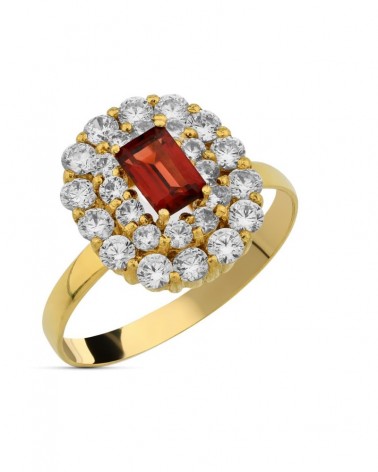 Sortija oro 18k granate y circonitas 6x4mm
