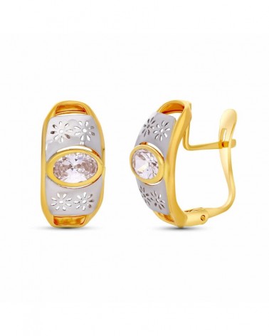 Pendientes oro 18k bicolor circonita oval cierre catalán