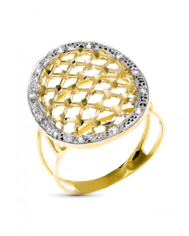 Sortija oro 18k bicolor circonita oval tallada 25x20mm