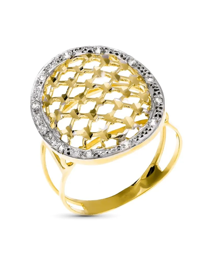 Sortija oro 18k bicolor circonita oval tallada 25x20mm