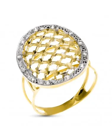 Sortija oro 18k bicolor circonita oval tallada 25x20mm