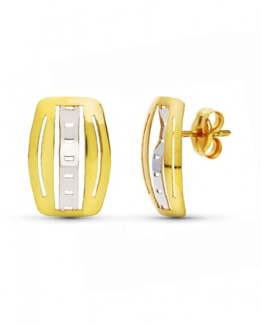 Pendientes oro 18k bicolor diseño geométrico presión