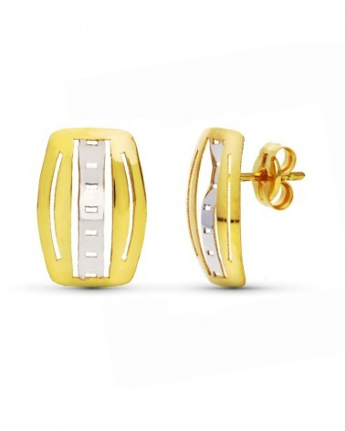 Pendientes oro 18k bicolor diseño geométrico presión