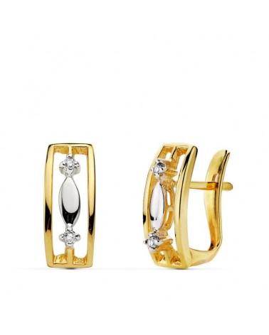 Pendientes oro 18k bicolor circonita cierre catalán 13x5mm