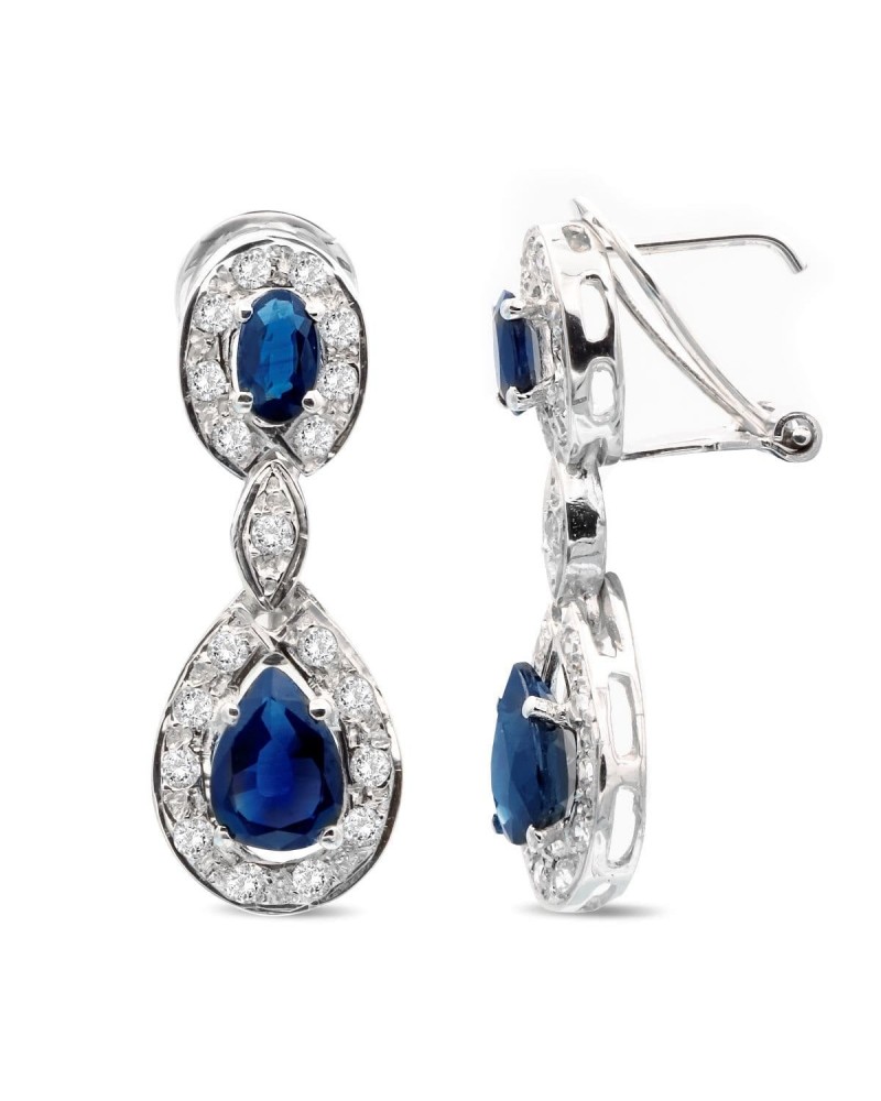Pendientes oro blanco 18k piedras azules cierre omega