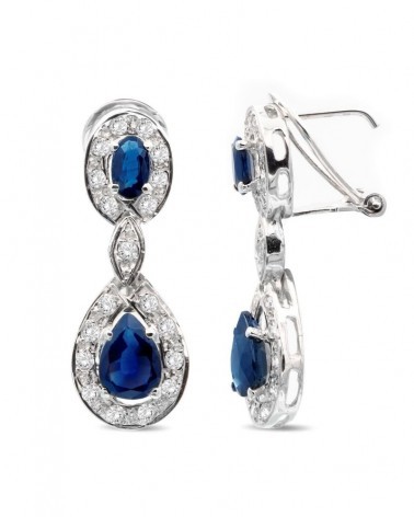 Pendientes oro blanco 18k piedras azules cierre omega